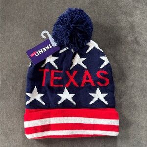 Adult Unisex Blue Red & White Texas Beanie with Stars Stripes One Size NWT